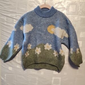 Zara Blue Cloud and Daisy Knit Sweater